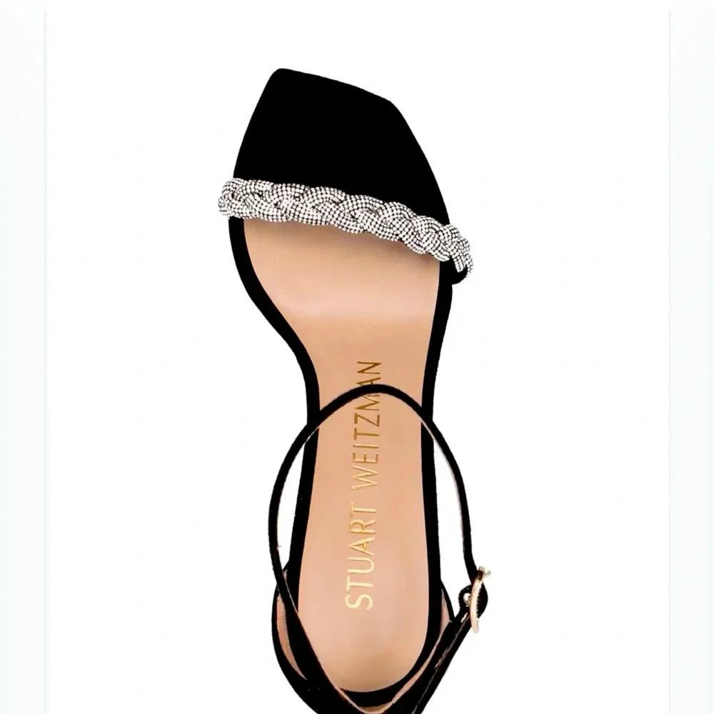 ✅ SOLD Stuart Weitzman Black Suede Nudist Curve Sandals/ Heels Highshine 5.5 siz - Picture 1 of 11